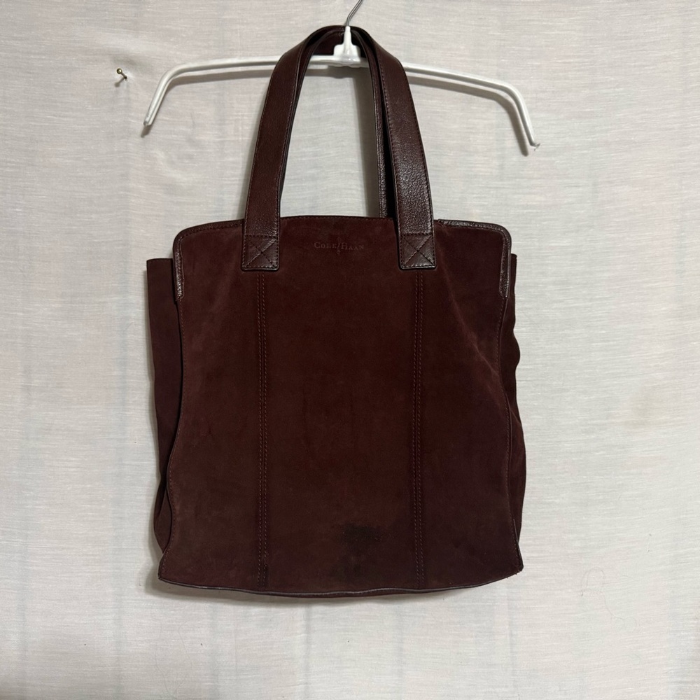 Cole Haan Burgundy Suede Tote Bag Large Leather Shoulder Bag